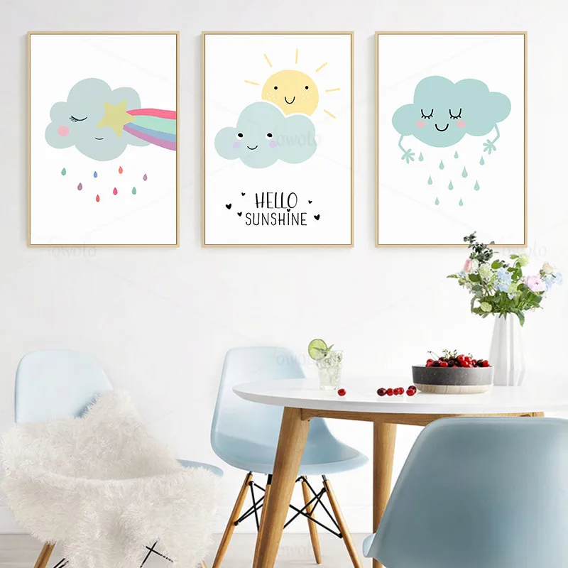 Мультяшный постер для погоды с милыми облаками луной солнцем Художественная