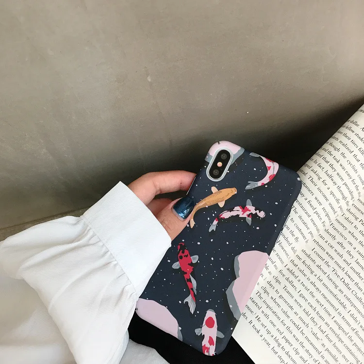 Роскошный японский чехол для телефона Lucky Fish для iPhone 11 Pro Max 6S 7 8 Puls X XS Чехлы для Max XR черный жесткий пластик Глянцевая задняя панель Крышка