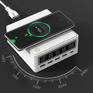 ilepo 5 port usb charger type c pd 65w qc3 0 power adapter qi wireless charger lcd fast charger for iphone samsung xiaomi tablet free global shipping