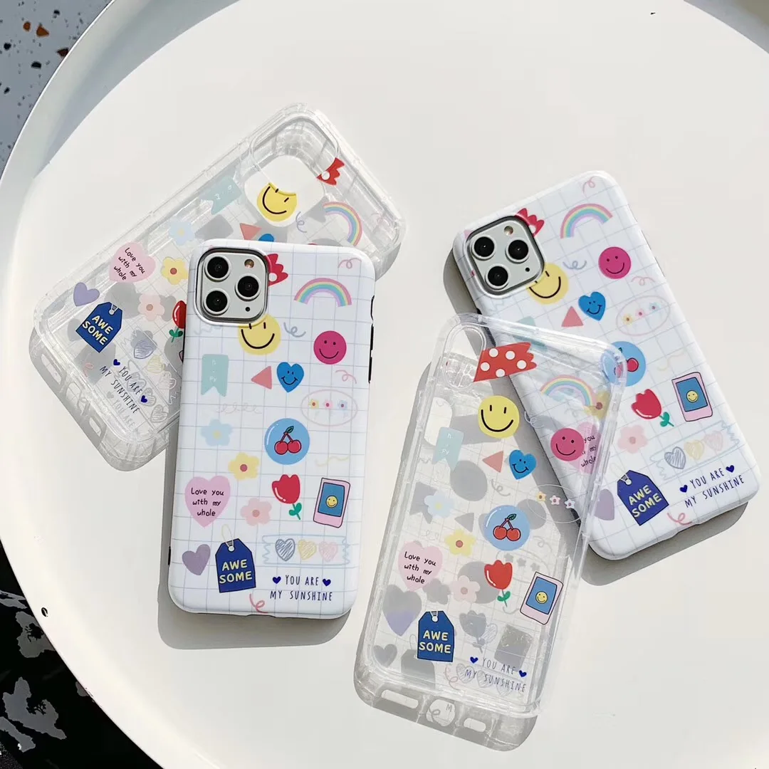 Корейский модный чехол INS line Rainbow Smiley Network для iPhone 7 8 Plus 11 Pro X XS Max XR love мягкий ТПУ IMD