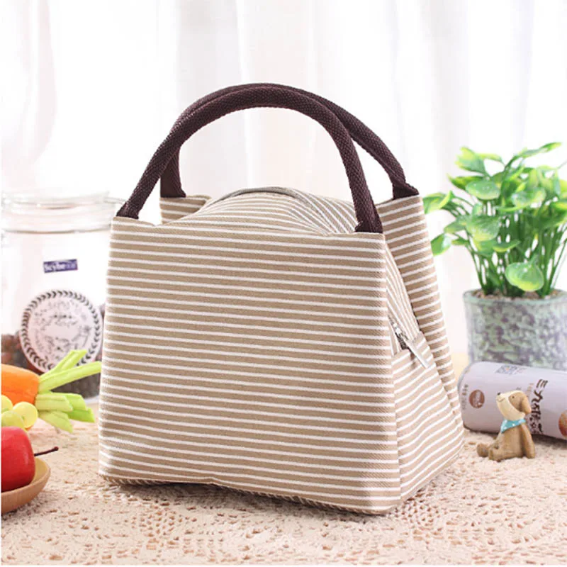 

Portable Lunch Bag Canvas Stripe Insulated Cooler Thermal Food Picnic Kids Lunch Box Bag Tote Top Quality Handbag Sac Isotherme