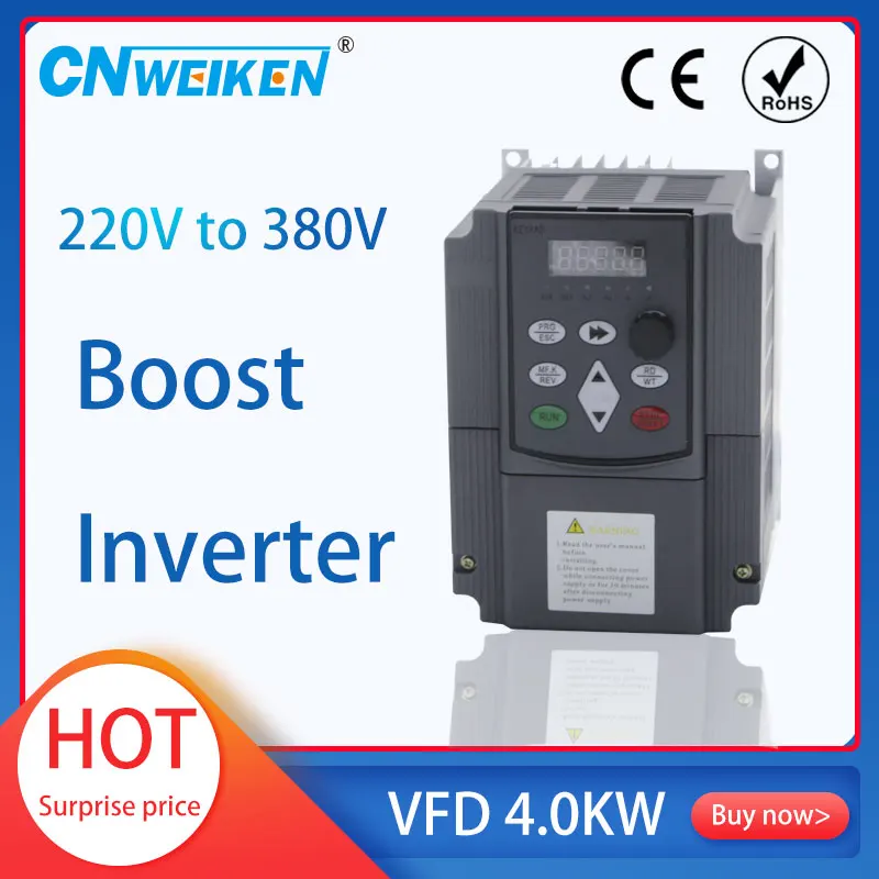 220V VFD Frequency Inverter Single-Phase Input to 3-Phase 380V 4KW 5HP Output Frequency Converter Variable Frequency Drive