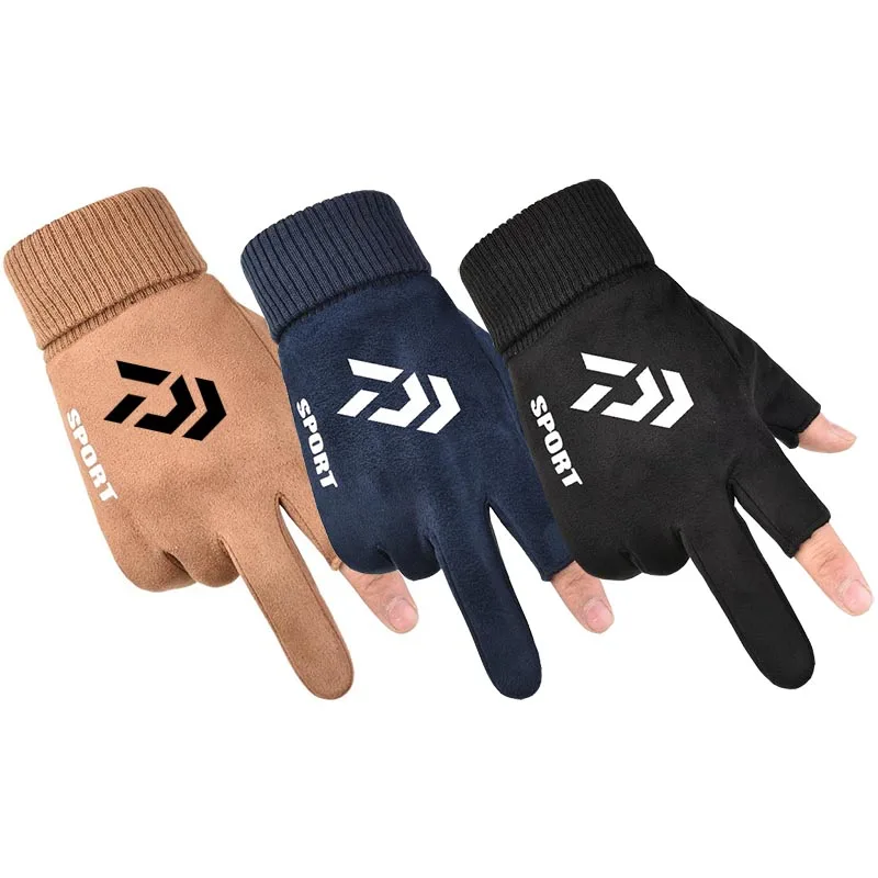 

Winter Men's Outdoor Sports Full Finger Fishing Gloves Cycling Warm Plus Velvet Non-Slip Windproof Half Finger Fishing Gloves