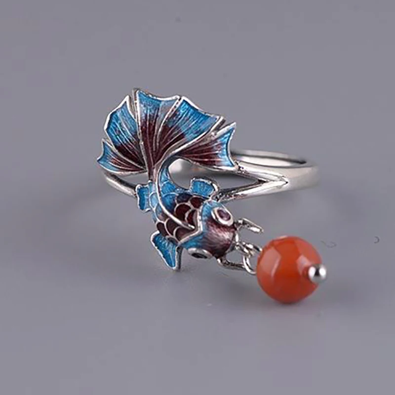 

Кольцо женское эмалированное в этническом стиле, модное корейское кольцо с кисточкой и бусинами в стиле ретро с голубым тайским этническим ...