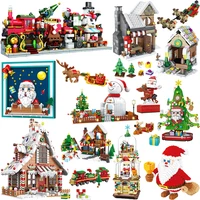 2021 new christmas series music box pendant street view santa claus model building block puzzle childrens toy christmas gift