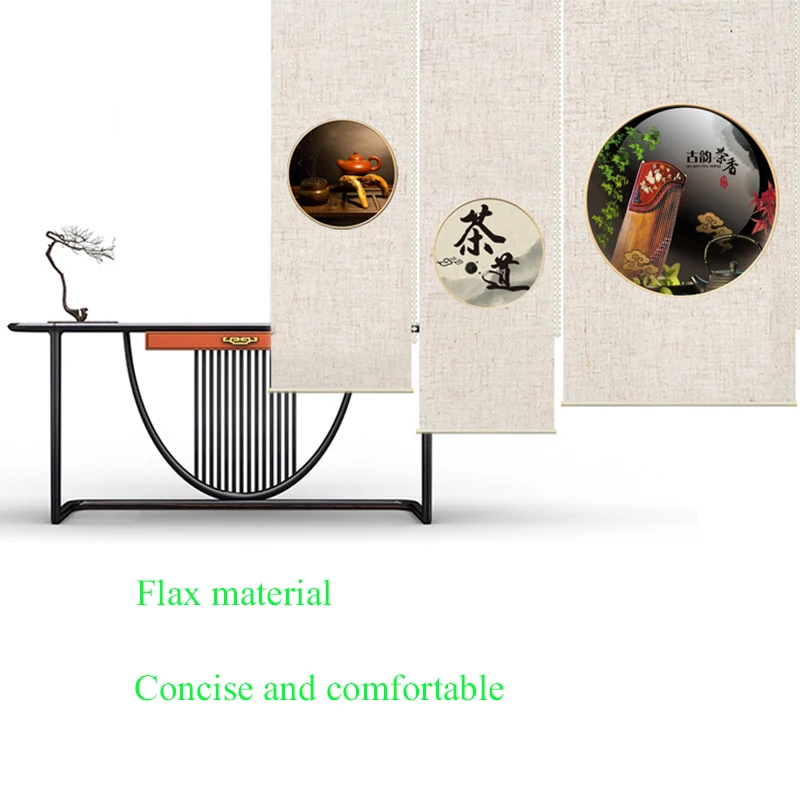 Складной экран для разделителя комнаты Офисная льняная занавеска с узором под