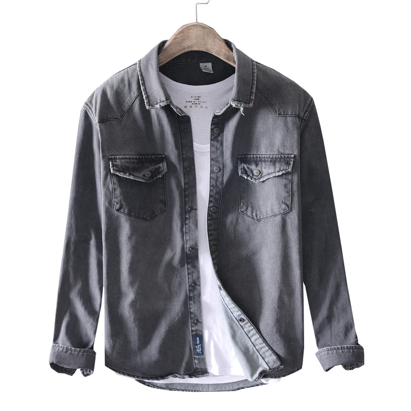 Рубашка мужская джинсовая толстая хлопковая блуза из денима Повседневная модная