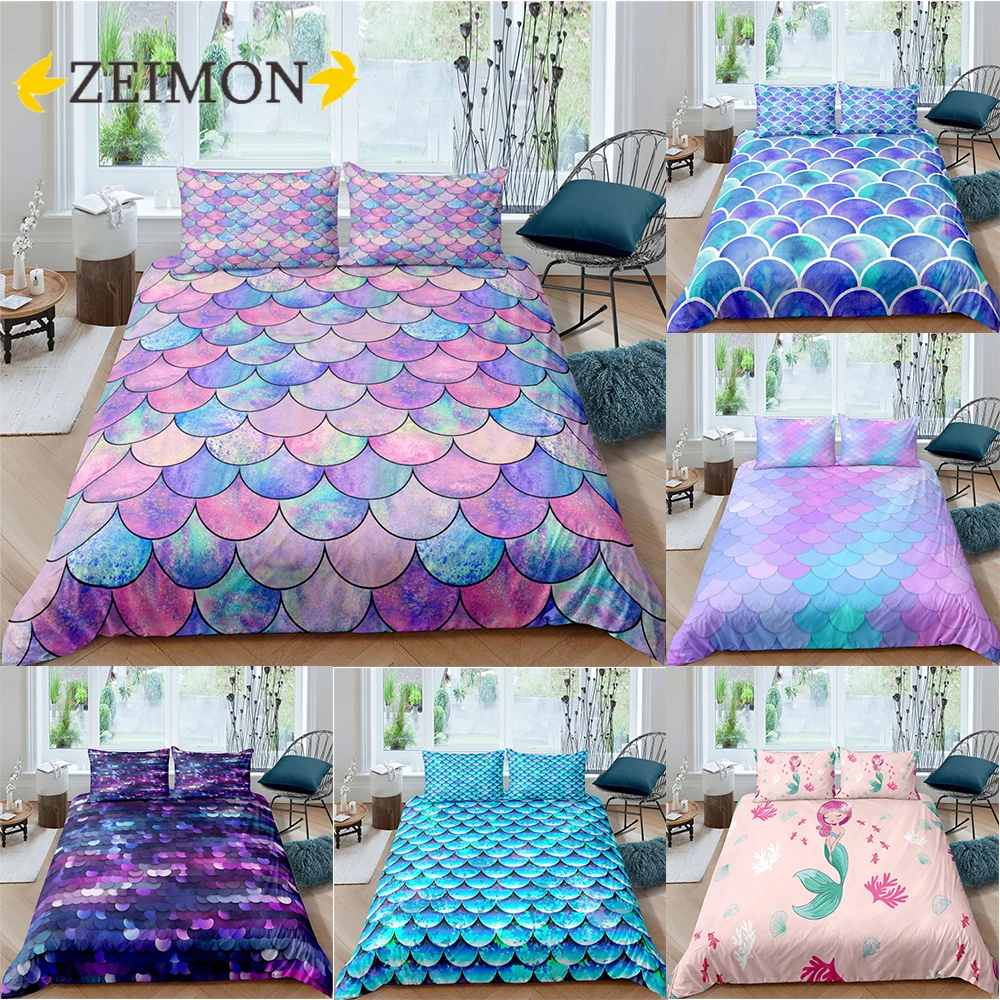 Комплект постельного белья ZEIMON из 2/3 предметов в виде рыбьей чешуя Русалки