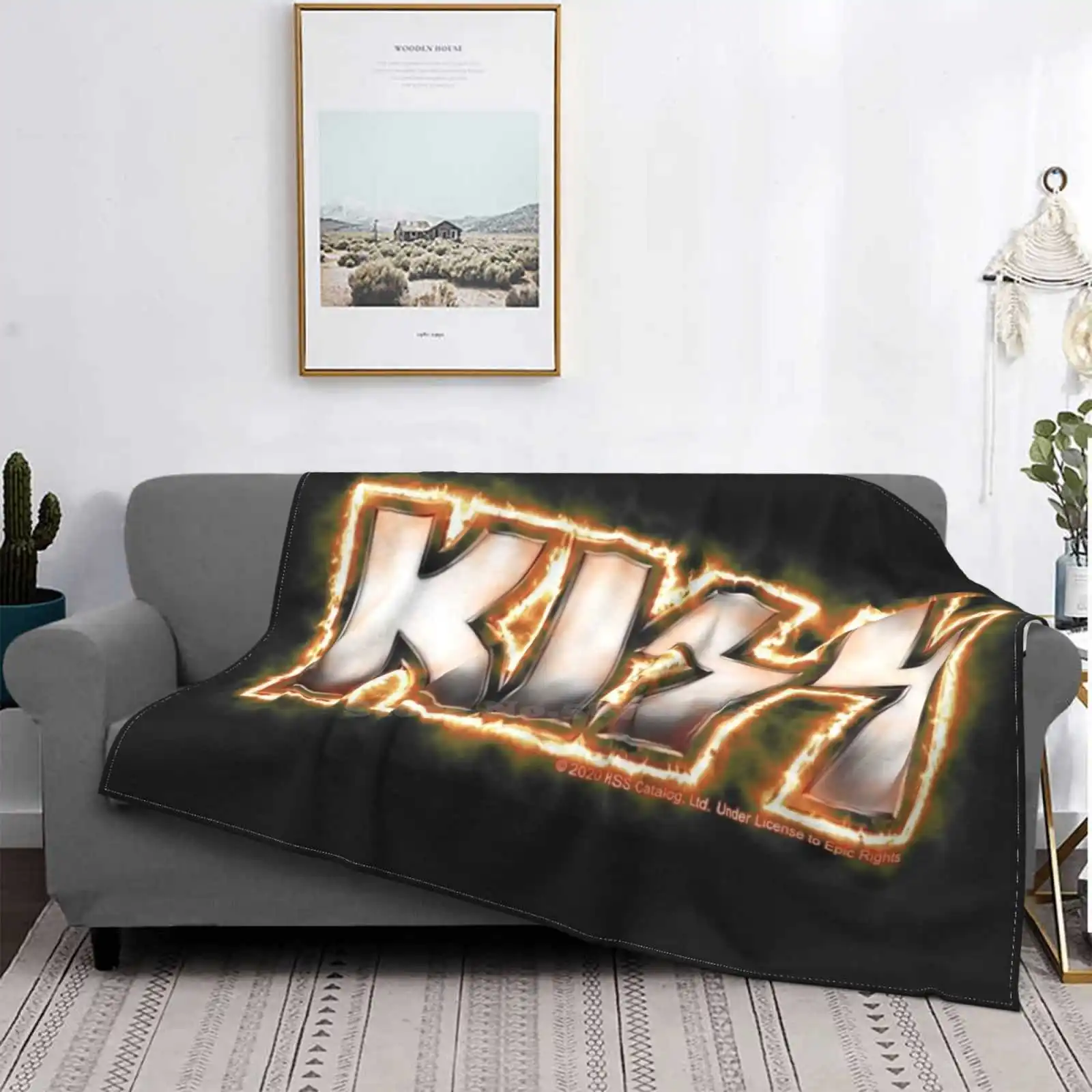 

Beso®Banda de música Rock con Logo, diseño creativo de cielo en fuego, cómoda manta de franela cálida, beso, ventilador, banda a