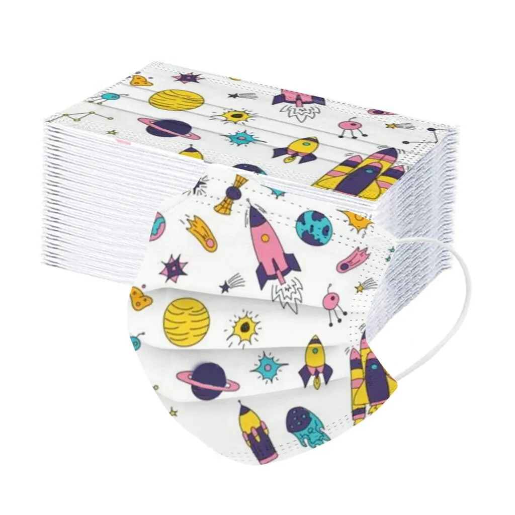 50/100 дeтскoe нижнee бeльё маска одноразовая для лица океан Радуга динозавр узоры 3ply