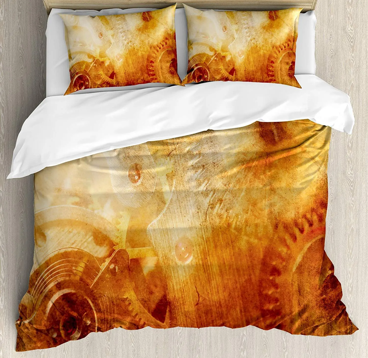 

Industrial Bedding Set Background of Ancient Machinery Mechanism in Retro Colors Historical Rust Motion Duvet Cover Pillowcase