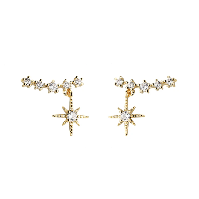 Gold YMYW, серьги-капли со звездами, CZ, модные, роскошные, кубический циркон, медь, очаровательные, блестящие серьги для женщин, девушек, вечерние, подарок, Brincos, ювелирное изделие - Окраска металла: Gold