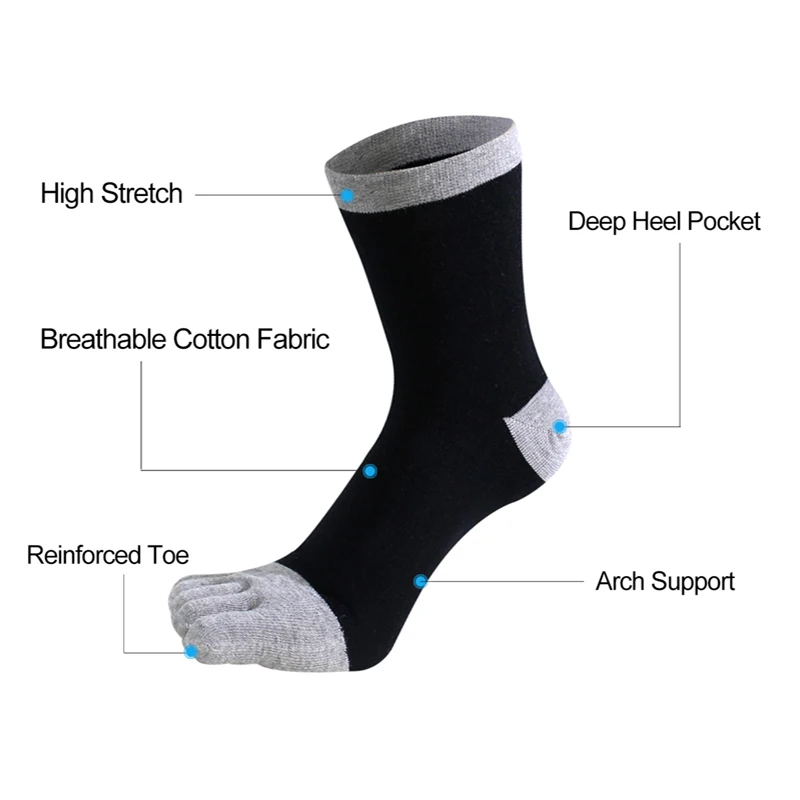 5 Pairs Mans Five Finger Happy Socks Soft Cotton Business Work Socks Street Fashion Anti Friction Casual Socks with Toes Sokken