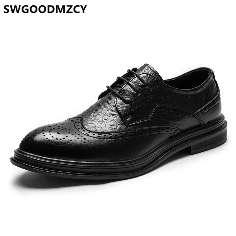 

Brogue Shoes Men Formal Italian Luxury Brand Men's Crocodile Shoes Leather Dress Coiffeur Party Shoes Men Evening Dress Ayakkabi