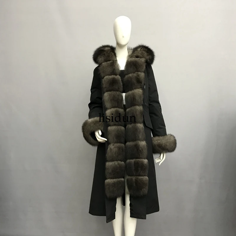 Женская парка на кроличьем меху LISIDUN серебристая куртка с капюшоном и подкладкой