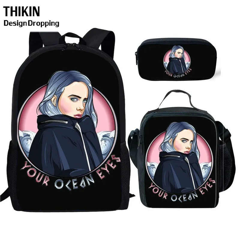 THIKIN Новые 3 шт./набор Billie Eilish школьные сумки для подростков мальчиков и девочек хип-хоп детский школьный рюкзак Rapper Женская Повседневная сумка - Цвет: as picture