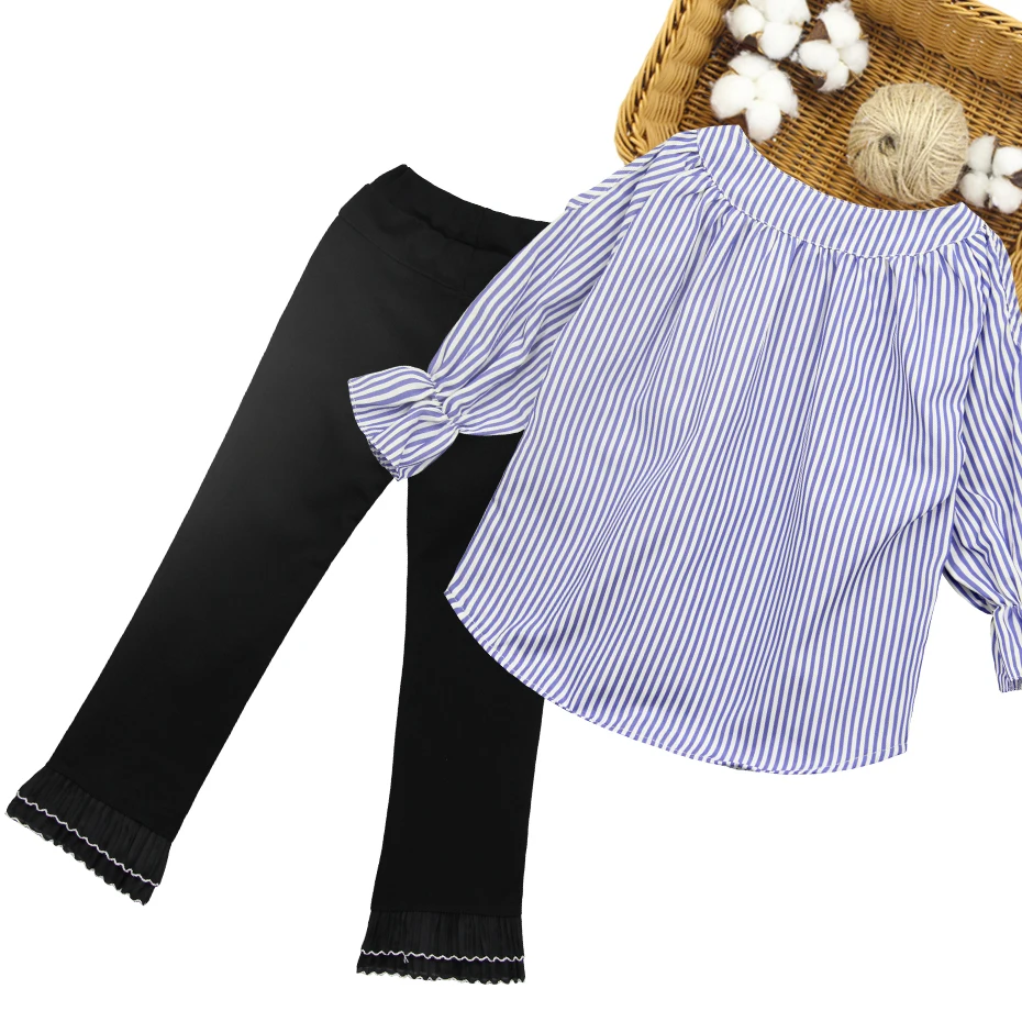 Girls School Clothes Spring Autumn Girl Striped Blouse + Pants Casual Style Kids Tracksuit | Детская одежда и обувь