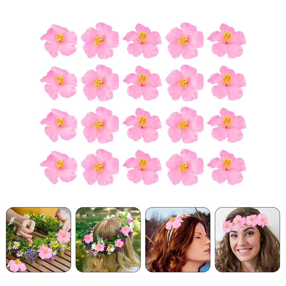 

Flowers Hibiscus Artificial Pink Decoration Flower For Fake Faux Stem Without Bouquet Hawaiian Party Petals Decor Tropical Head