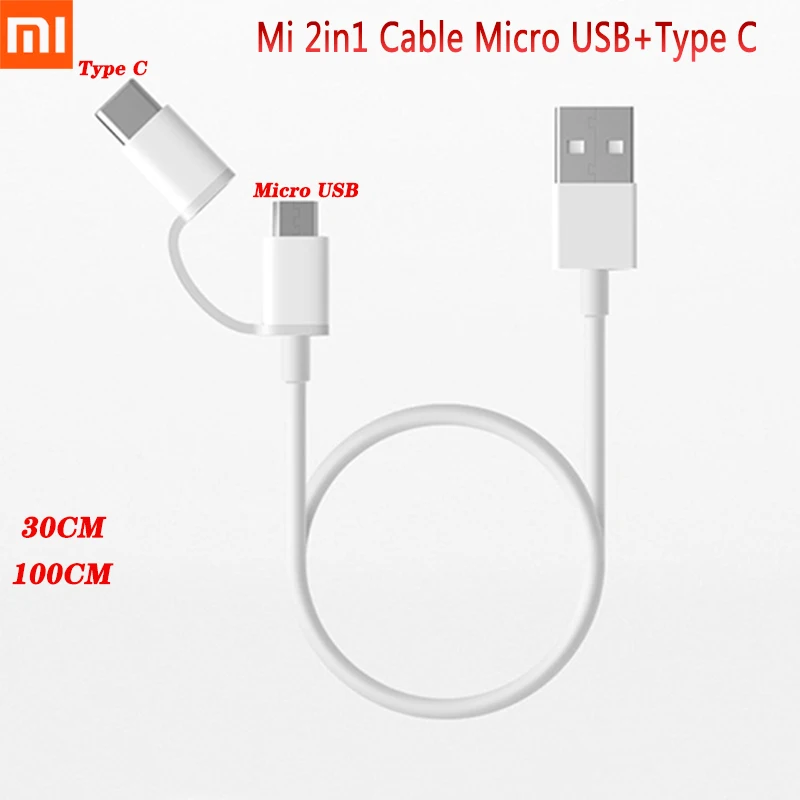 Оригинальный кабель для быстрой зарядки Xiaomi Mi 2 в 1 Micro USB + Type C Redmi 8T 8A Note 7 8 Pro 10