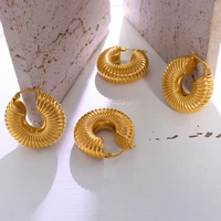 female stainless steel fashion earrings geometric thread circle earring stainless steel jewelry gold plated solid earrings