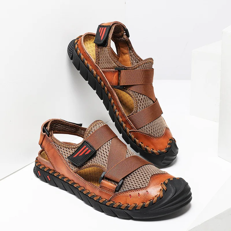

2022 Summer New Beach Shoes Leather Hand-Stitched Leather Sandals Men's Casual Plus Size Men's Shoes