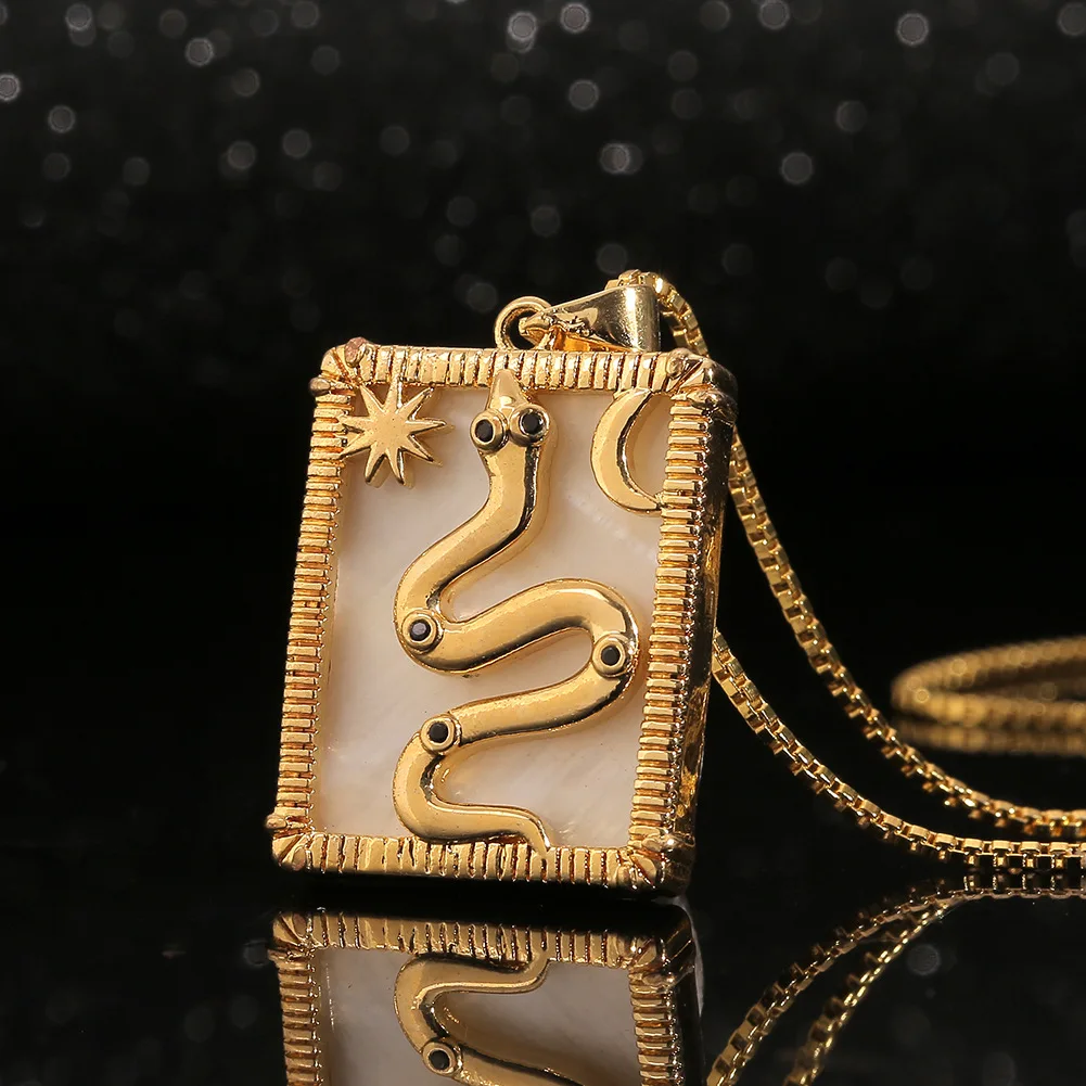 Женское Ожерелье В Стиле Хип-хоп квадратная подвеска Таро Луна и звезда змея