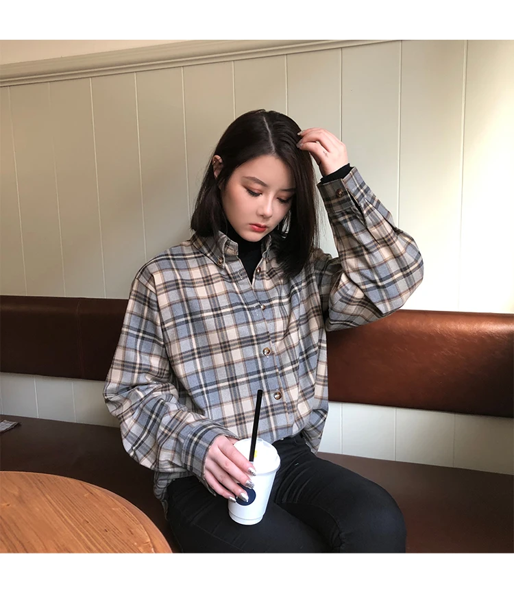 

Autumn Spring New Women Plaid Shirt Casual Women Long Sleeve Tops Female Office Ladies Blouse