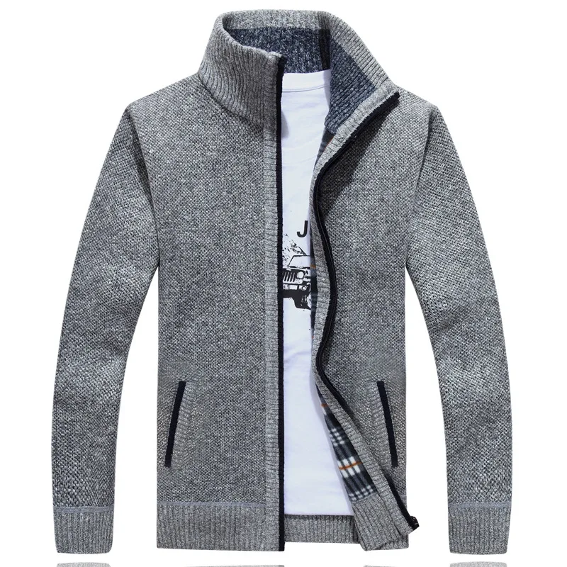 Light grey Новинка, мужские свитера, Осень-зима, теплый кашемировый шерстяной кардиган на молнии, мужские свитера, повседневный вязаный свитер, мужская одежда - Цвет: Light grey