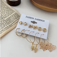 women 6 pairsset geometric circle butterfly heart earrings set simple temperament ear jewelry