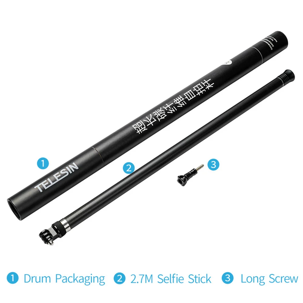 

Extendable Pole Monopod 106" Long Carbon Fiber Handheld Adjustable Selfie Stick for GoPro Hero 9 8 7 6 5 4 Xiaomi YI Osmo Action