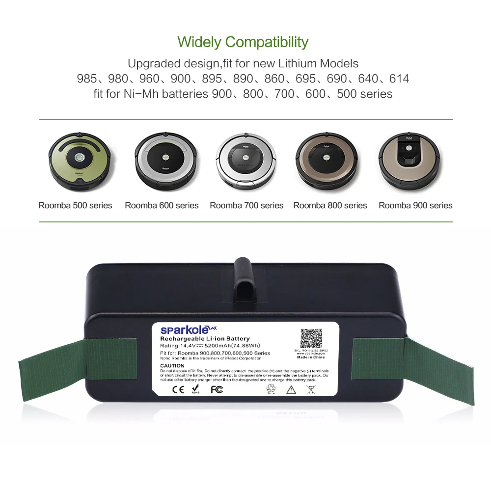 Литий-ионный аккумулятор Sparkole 5200 мАч 14 4 В для irobot roomba 900 серии 980 960 895 860 695 690 640 614 800