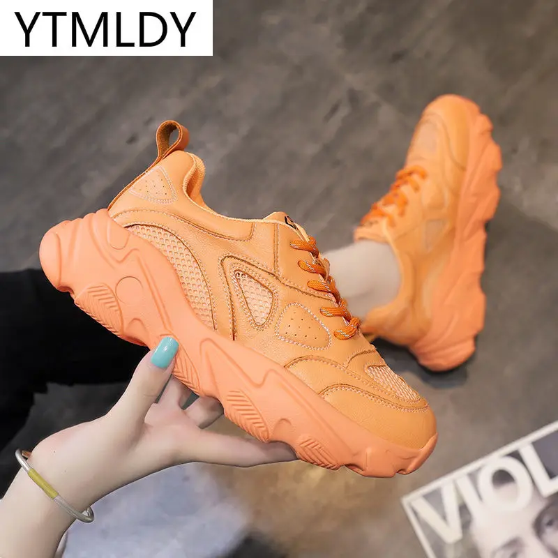 

New Women's Sneakers 2021 Spring Women Low-heeled Lace-up Casual Shoes Fashion Mesh Breathable Women Vulcanized Shoes Dad Shoes