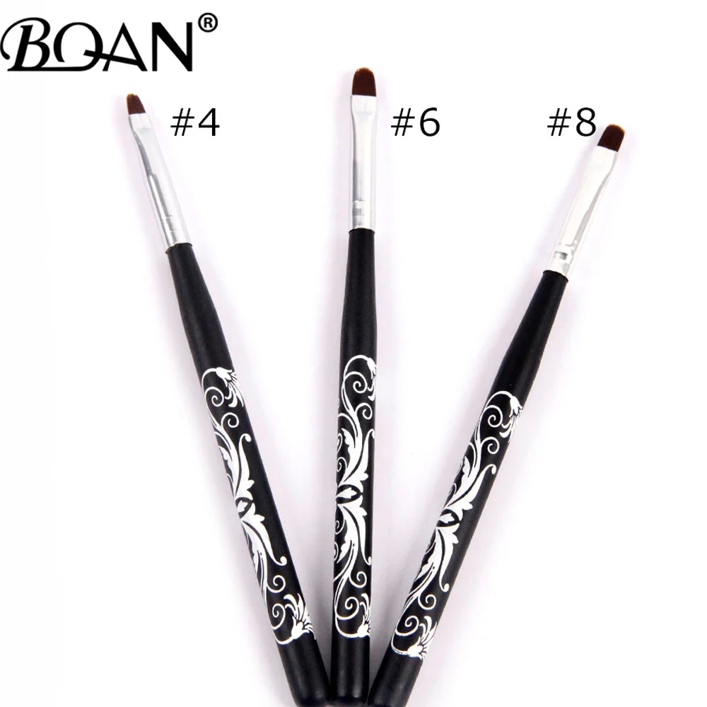 

BQAN #4#6#8#10 Nail Art UV Gel Polish Paint Nail Brush Black Wooden Handle Carved Flowers Manicure Nail Tools