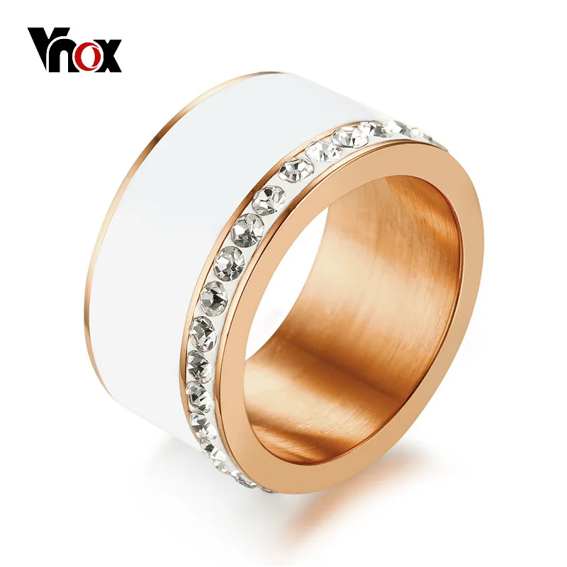 Женское кольцо Vnox 11 мм массивное из нержавеющей стали 585 пробы с камнями фианита