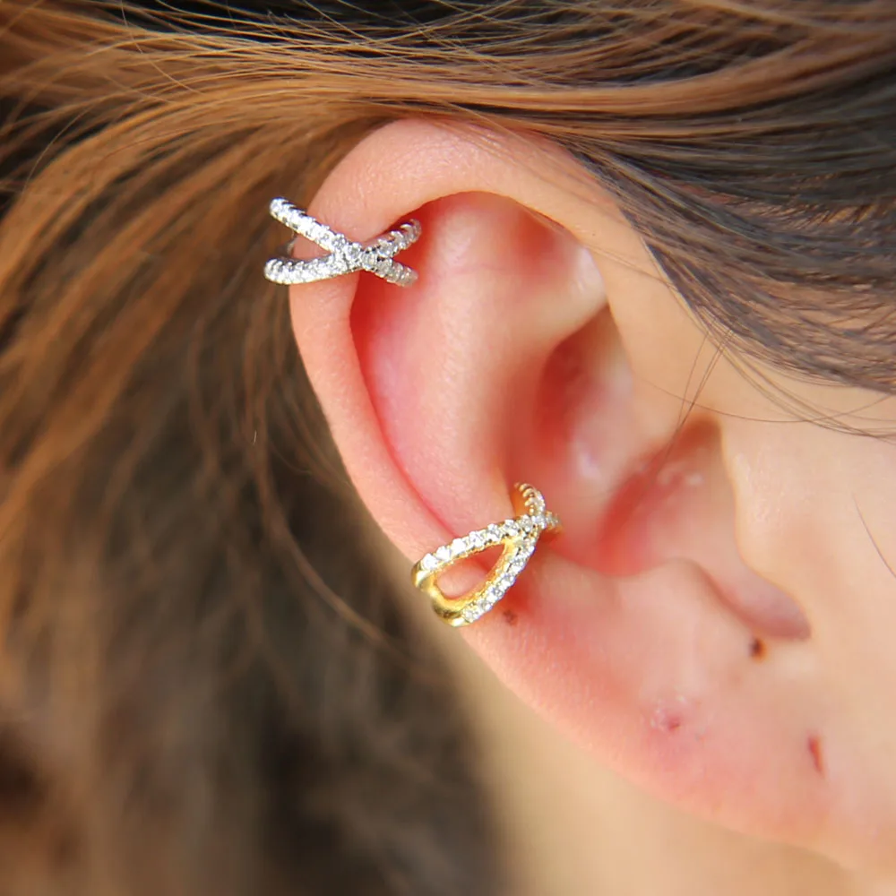 Женские свадебные серьги Brincos изящные сережки на застежке манжете с кристаллами