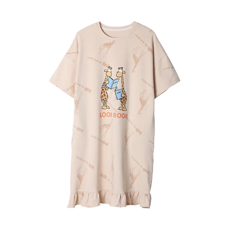 

2021 Fashion Summer Women Nightdress Short Sleeve Cute Print Pockets Nightgowns Sweet Casual Sleepwear Pajamas Women Sleepdress