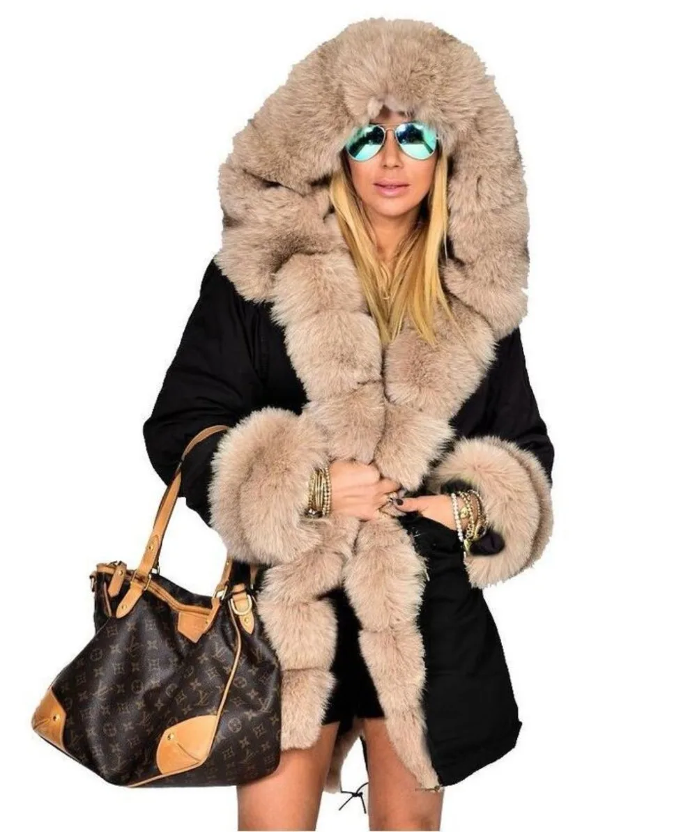 

Fashion Lady Outwear High Street Fur Sleeve Warm Coat Woman High Quality Luxury Fur Collar Parkas Winter Warm Coat Jackets 5xl