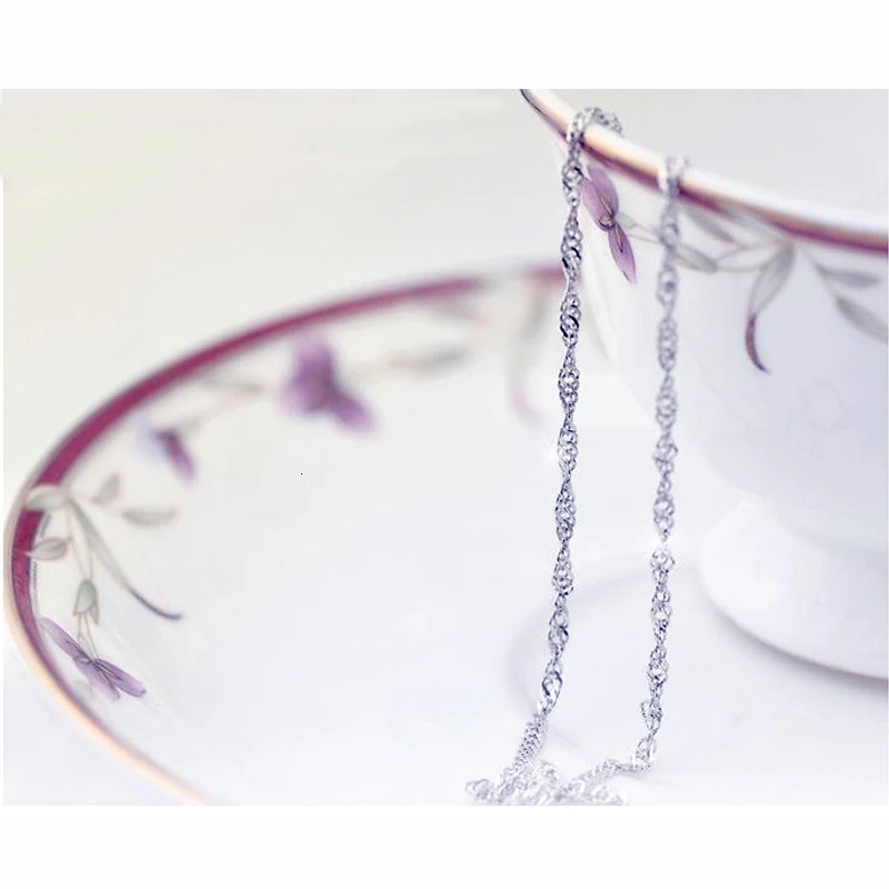 

ROLILASON New Water waves Chain Necklace Wholesale Price real 925 Solid Sterling Silver 45 cm 2017 Fine Jewelry SN105