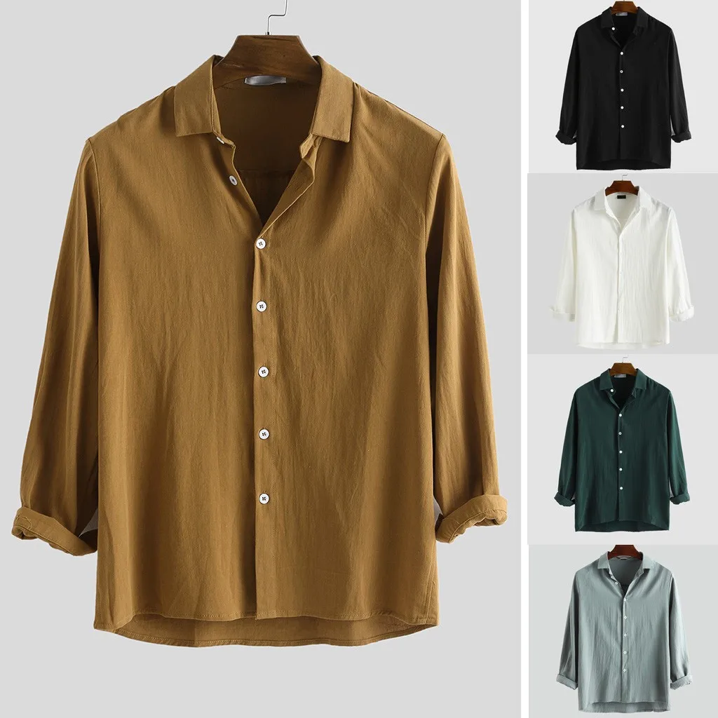 

casual men shirt High quality long sleeve shirts male solid Cotton Linen plus size 4XL camisa hombre spring autumn tops laple