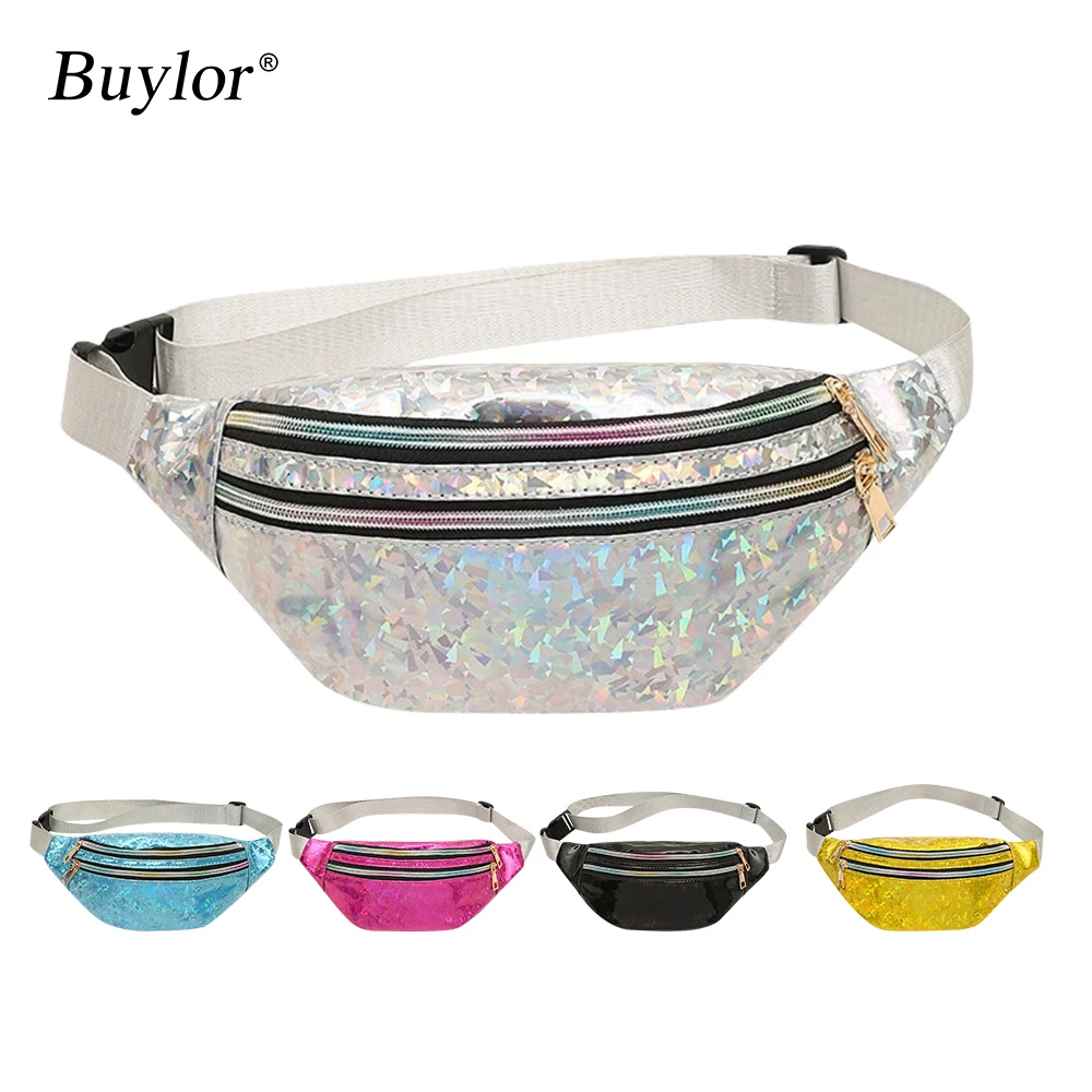 

Buylor Waist Packs Holographic Bag Fanny Packs for Women Cute Shiny Bum Bag Waterproof for Travel Party Festival Running