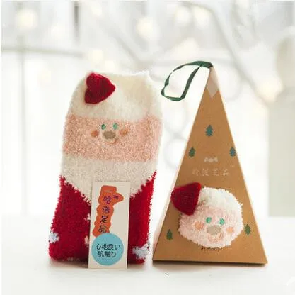 3 1pair fuzzy socks warm socks Embroidery Cartoon Casual Christmas Socks Towel socks Cute Sleep Socks Funny Socks Women kawaii Hot - Color: 3