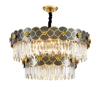 led luxury crystal round black gold chandelier lustre lighting hanging lamps suspension luminaire lampen for dinning room