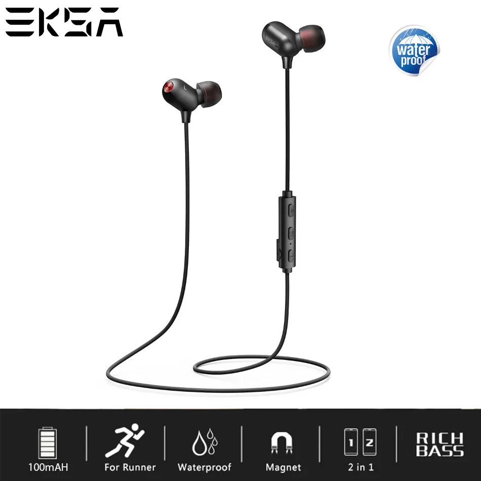 Беспроводные наушники EKSA Bluetooth 4 1 IPX7 водонепроницаемые магнитные вкладыши