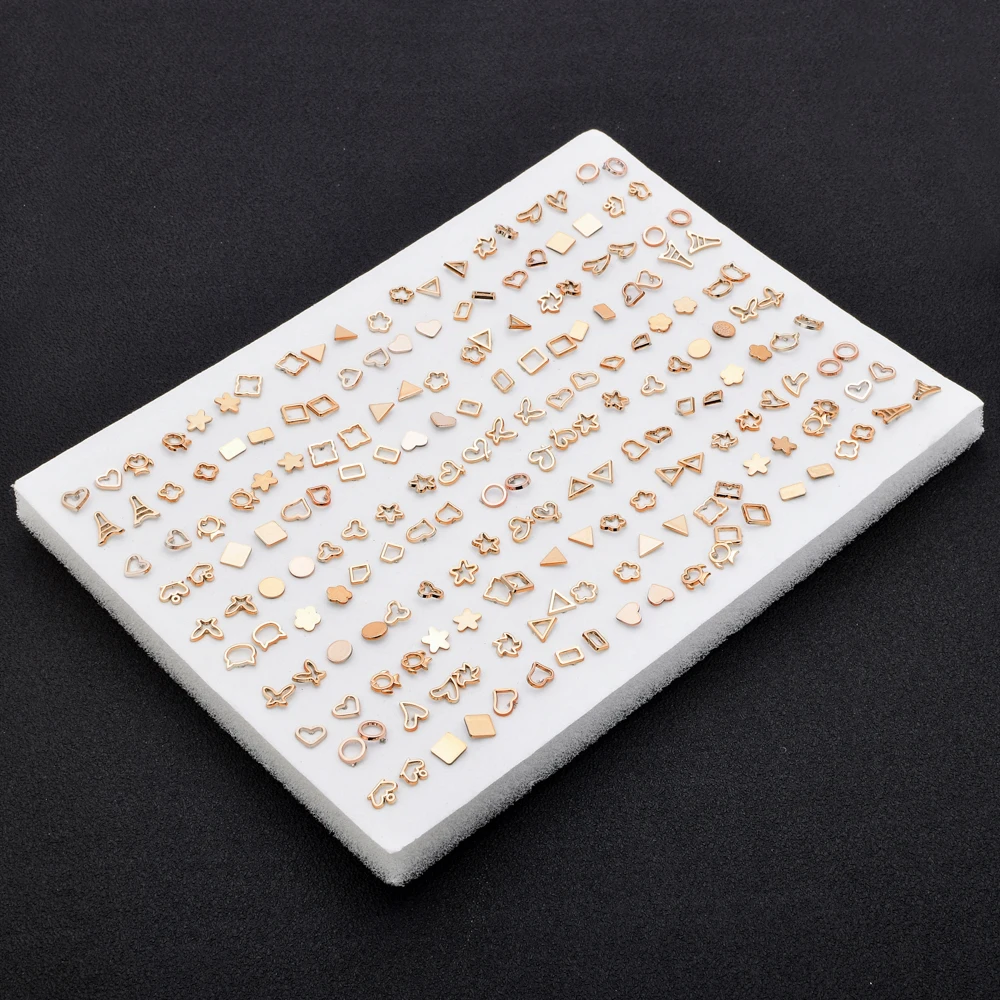 100 пар/лот женские акриловые сережки гвоздики золотого и серебряного цвета набор