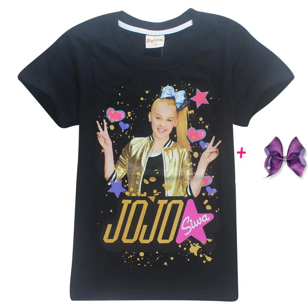 black purple New Girl Kid Jojo Siwa T shirt Children Summer Autumn Short Sleeve Cotton T-shirt Tops Tee Baby Toodler Casual Home Wear Clothes - Цвет: black purple