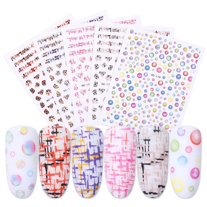 3D наклейки для ногтей 1 лист различные узоры самоклеящиеся в полоску украшения