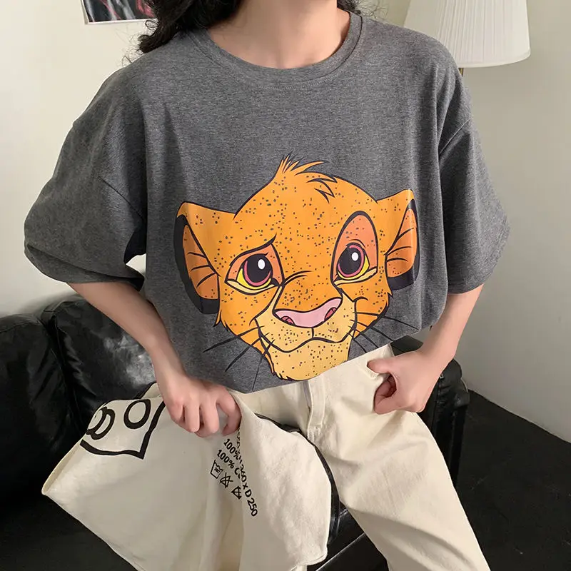 

Disney Short-Sleeved T-Shirt Summer Women Loose New Cartoon Lion King Print Kawaii Tshirt Tops Tee Shirt Casual Woman Clothes