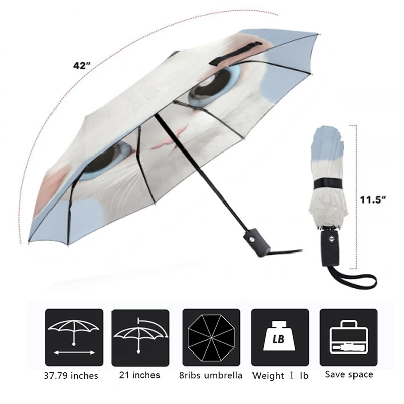 Зонт детский солнцезащитный с защитой от УФ лучей и белым котом|Зонтики| |