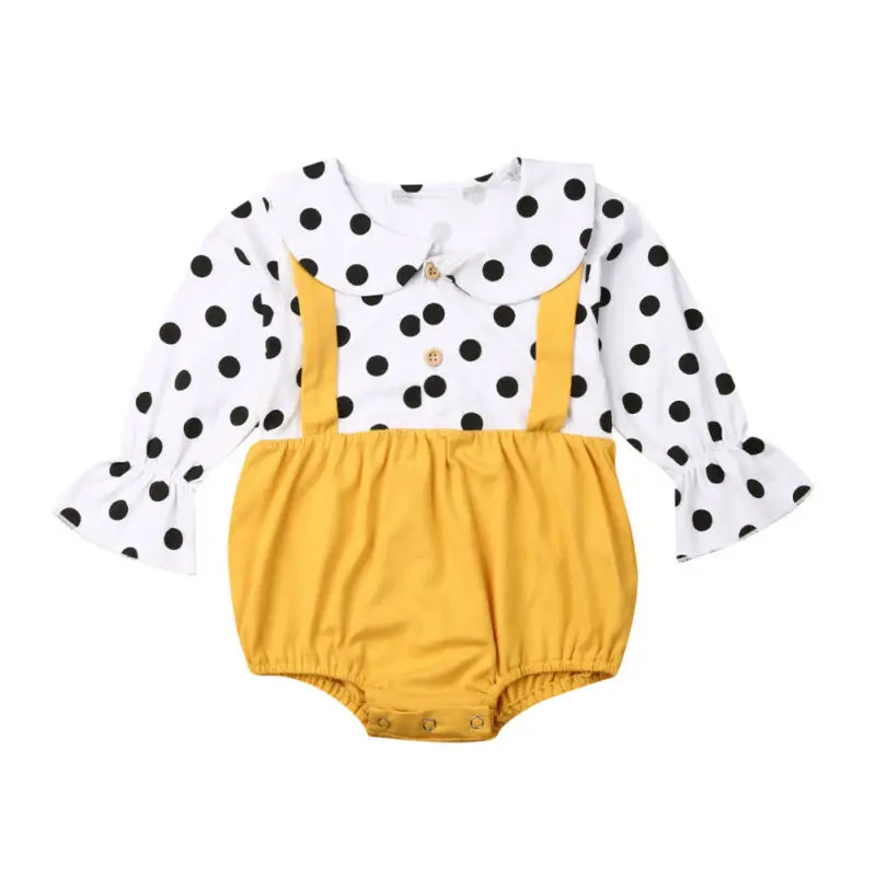 Боди с длинным рукавом для новорожденных девочек в горошек воротник Питер Пэн