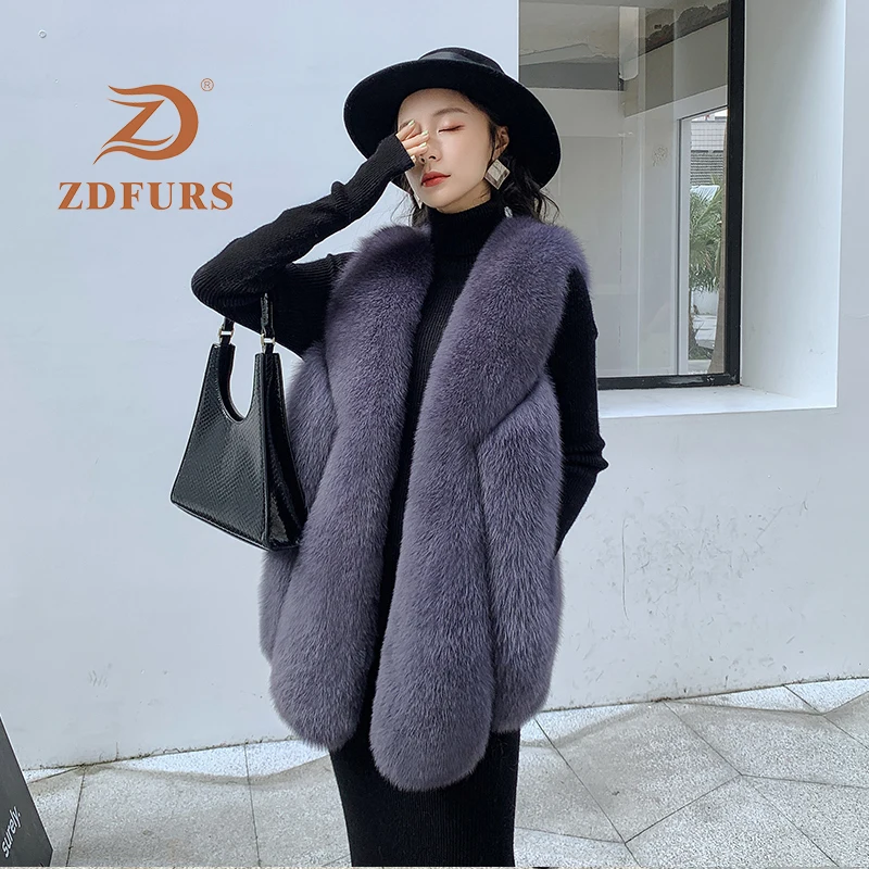 ZDFURS * натурального меха лисы Жилет 100% из куртка без рукавов зимняя для женщин|Шубы